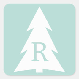 Adesivo Quadrado Árvore Geométrica Branca em Verde Mint, seu Monogr