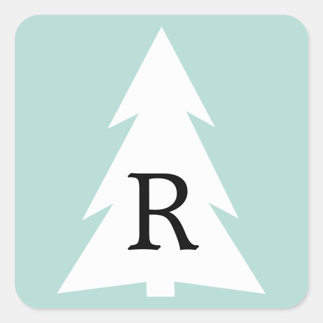 Adesivo Quadrado Árvore Geométrica Branca no Monograma Personalizad (Frente)