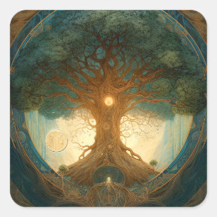 Adesivo Quadrado Árvore Mágica Da Arte Da Natureza Surreal Da Vida