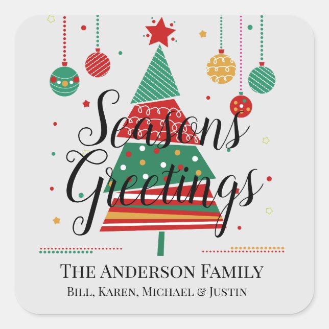 Adesivo Quadrado Árvore Natal Retroativa Personalizável (Frente)