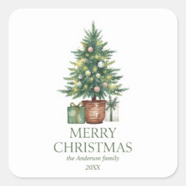 Adesivo Quadrado Árvore Natal Rustic Watercolor Não Foto