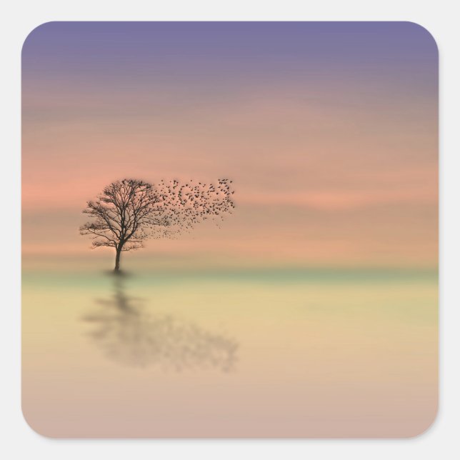 Adesivo Quadrado Árvore soprando no vento (Frente)