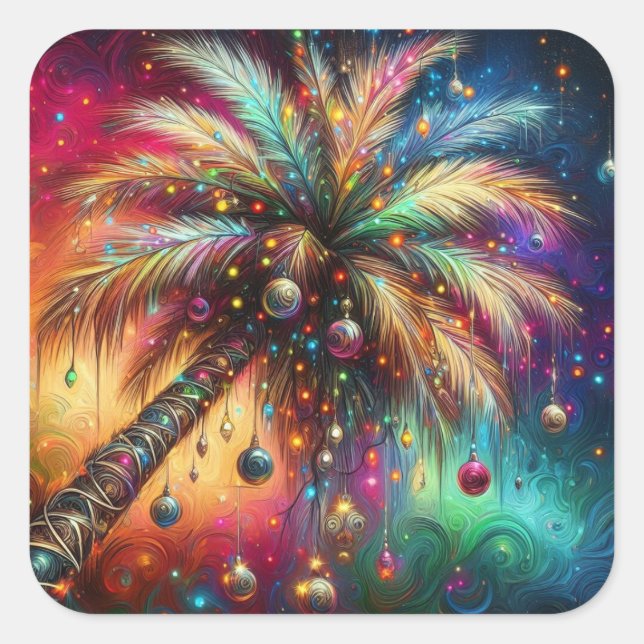 Adesivo Quadrado Árvore Tropical de Natal Whimsso Vivid (Frente)