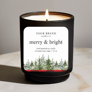 Adesivo Quadrado "Árvore verde de pinheiro de aquarela e Xadrez ver