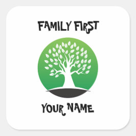 Adesivo Quadrado Árvore verde de reunião familiar personalizável