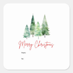 Adesivo Quadrado Árvores Aquarela Pinheiro Feliz Natal Quadrado