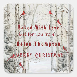 Adesivo Quadrado Árvores Brancas Florestas de Inverno Cardinais Ver