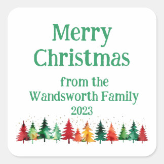 Adesivo Quadrado Árvores de Aquarela Coloridas de Natal Moderno