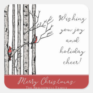 Adesivo Quadrado Árvores de Aves Modernas e Aves Cardinais Vermelha