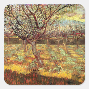 Adesivo Quadrado Árvores de damasco em flor, Vincent van Gogh.  Vin
