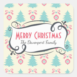 Adesivo Quadrado Árvores de Natal, arcos & teste padrão dos Baubl