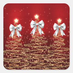 Adesivo Quadrado Árvores de Natal Brilhantes Vermelho Dourado Prata