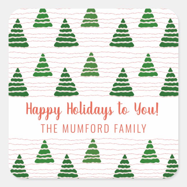 Adesivo Quadrado Árvores de Natal com cordas de miçanga (Frente)