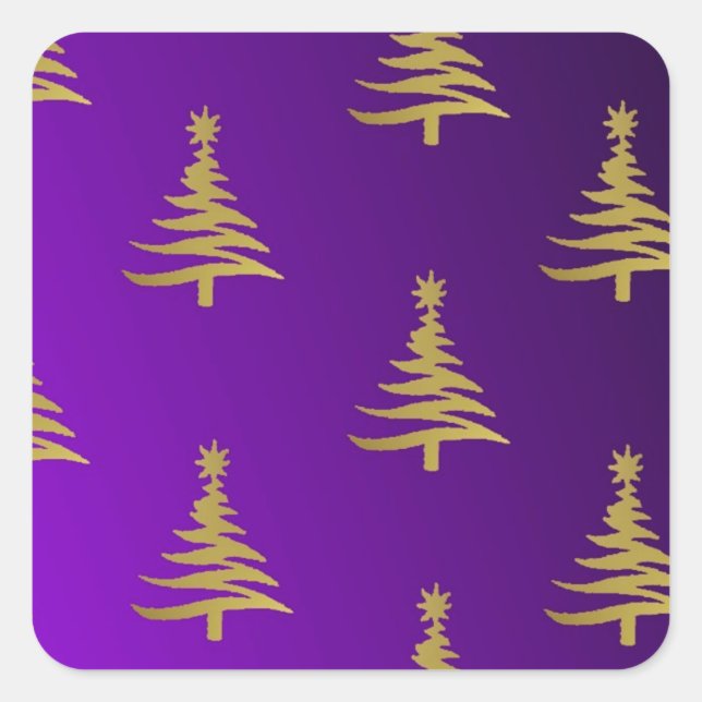 Adesivo Quadrado Árvores de Natal Douradas em Roxo (Frente)