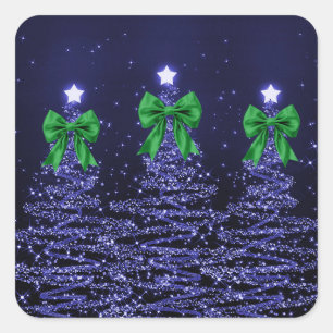 Adesivo Quadrado Árvores de Natal Espelhadas Azul-Marinho Verde com