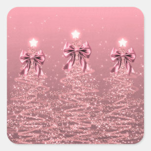 Adesivo Quadrado Árvores de Natal Espelhadas Pink Blush com Laço Fa
