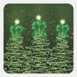 Adesivo Quadrado Árvores de Natal Espelhadas Verdes com Laço Falso