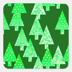 Adesivo Quadrado Árvores de Natal modernas da flor - verde do pinh