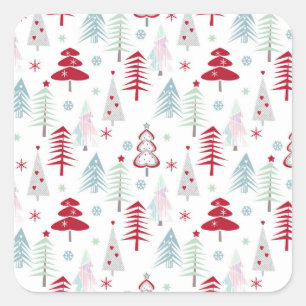 Adesivo Quadrado Árvores de Natal multicoloridas em branco
