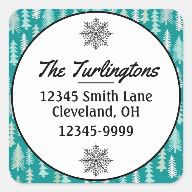 Adesivo Quadrado Árvores de Natal pintadas à mão Endereço de devolu (Frente)