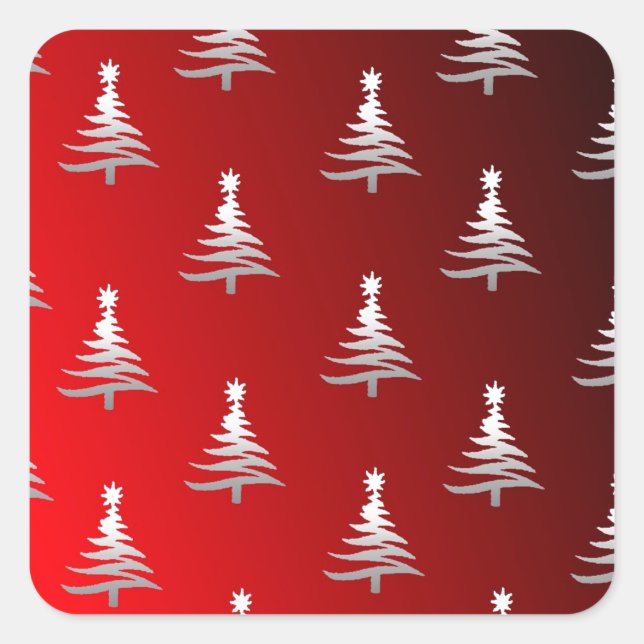 Adesivo Quadrado Árvores de Natal Prata no Vermelho (Frente)