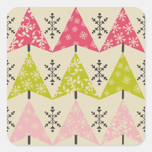 Adesivo Quadrado Árvores de Natal rosa e verde (Frente)