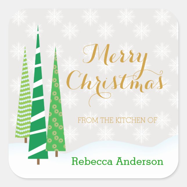 Adesivo Quadrado Árvores e flocos de neve Feliz Natal (Frente)