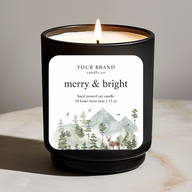 Adesivo Quadrado "Árvores e Velas de Veado da Floresta Aquarela (Criador carregado)