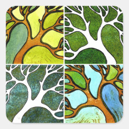 Adesivo Quadrado Árvores Mãos Esculpidas em Aquarela e Caneta e Tin