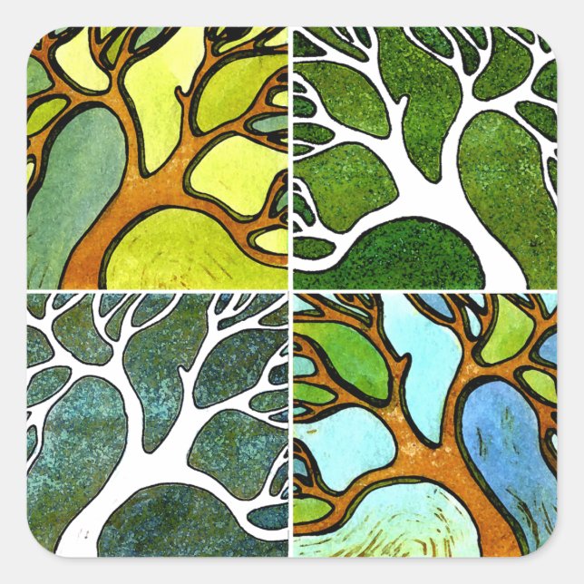 Adesivo Quadrado Árvores Mãos Esculpidas em Aquarela e Caneta e Tin (Frente)