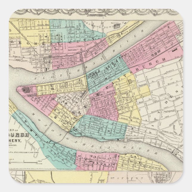 Adesivo Quadrado As Cidades De Pittsburgh Alegheny Cincinnati (Frente)