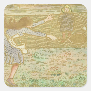 Adesivo Quadrado As meninas de Camille Pissarro   que jogam o