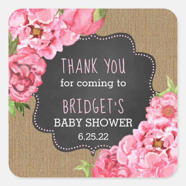 Adesivo Quadrado As peônias rústicas do rosa de serapilheira (Frente)