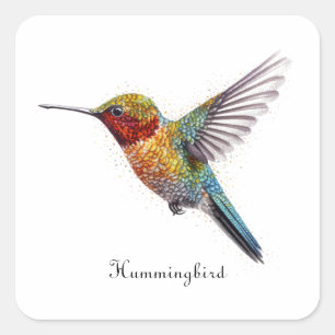 Adesivo Quadrado Asas Arco-Íris: Arte de Hummingbird vibrante, pers