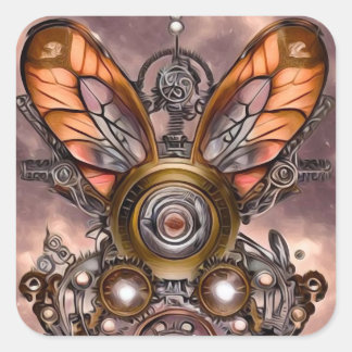 Adesivo Quadrado Asas de Libélula Steampunk Vintage Surreal