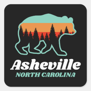 Adesivo Quadrado Asheville North Carolina Bear Forest Retro Vintage