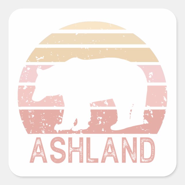 Adesivo Quadrado Ashland Oregon Retro Bear (Frente)