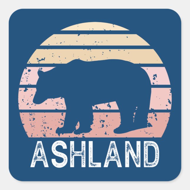 Adesivo Quadrado Ashland Oregon Retro Bear (Frente)