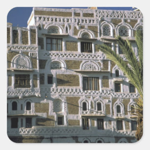 Adesivo Quadrado Ásia, Iêmen, Sana'a. Casa iemenita.