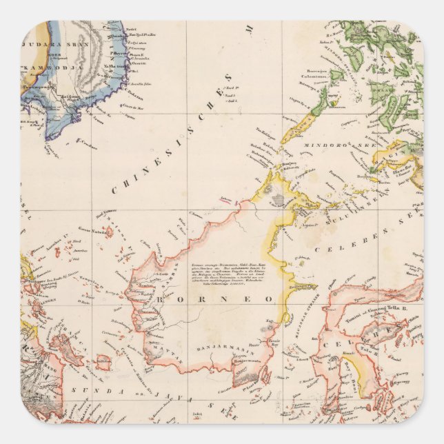 Adesivo Quadrado Ásia, Indonésia, Filipinas, Índias Oriental (Frente)