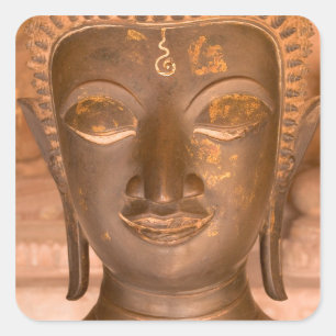Adesivo Quadrado Ásia, Laos, Vientiane, Escultura em bronze no Wat