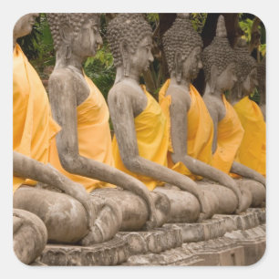 Adesivo Quadrado Ásia, Tailândia, Sião, Budas em Ayutthaya