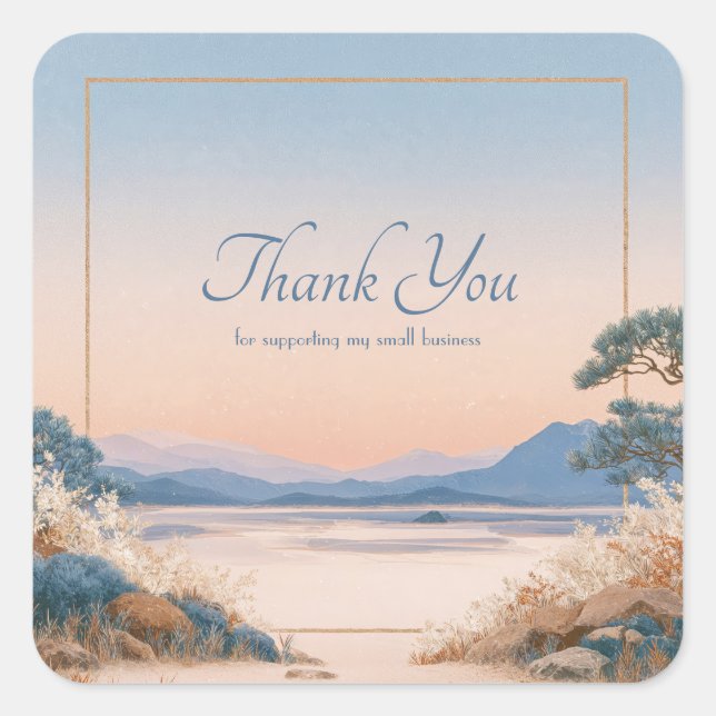 Adesivo Quadrado Asian Landscape Sunrise Gold Frame Serene Vista (Frente)