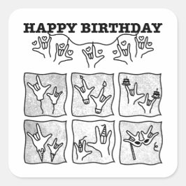 Adesivo Quadrado ASL ILY Obsessão - Feliz Aniversário!