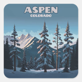 Adesivo Quadrado Aspen Árvores do Colorado Montanhas de Neve Retro