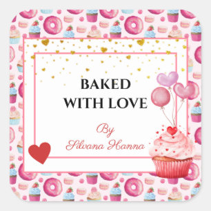 Adesivo Quadrado Assado com Amor - Cupcakes & Donuts Fofos 