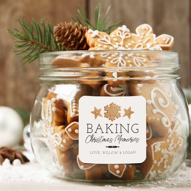 Adesivo Quadrado Assando Memórias de Natal (Baking Christmas Memories Classic Square Sticker)