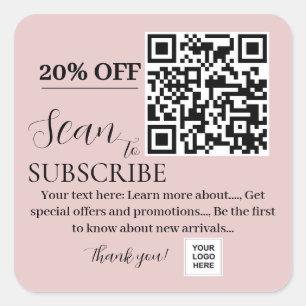 Adesivo Quadrado Assinar o código QR - Pink blush
