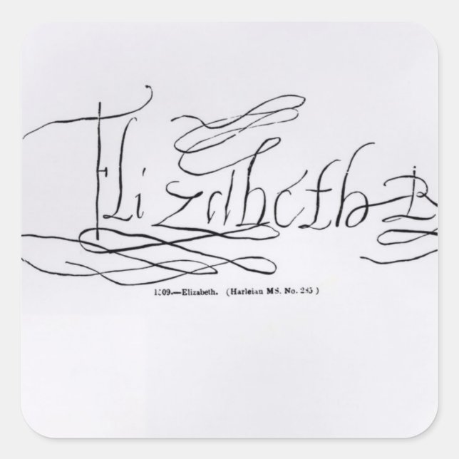 Adesivo Quadrado Assinatura da Rainha Elizabeth I (Frente)
