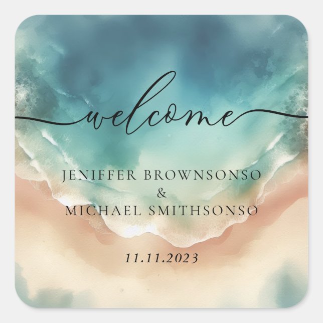 Adesivo Quadrado Assinatura Ocean Beach Cute (Frente)